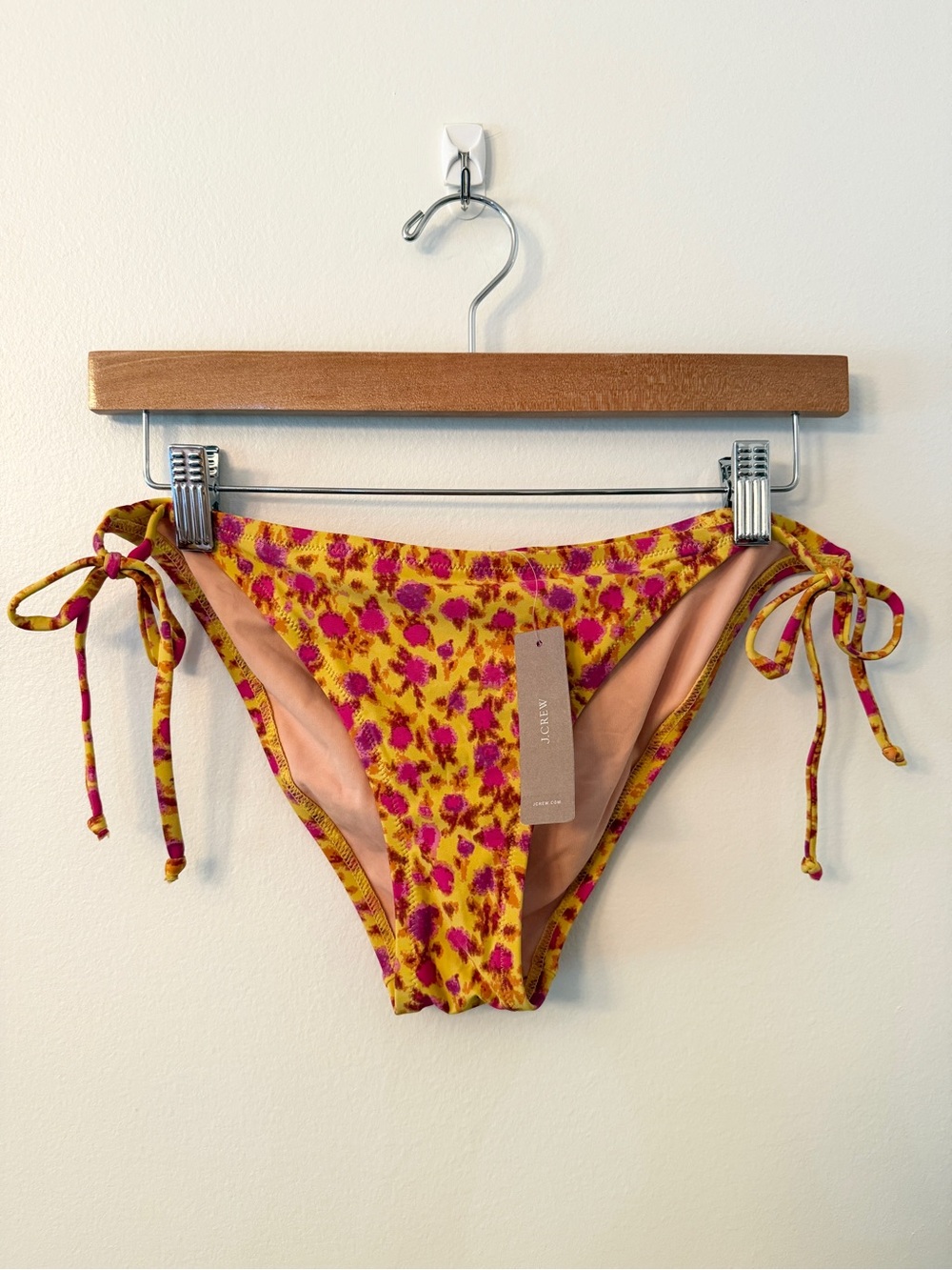 J.Crew Side-Tie String Bikini Bottom Pink Yellow Abstract Print Medium NWT
